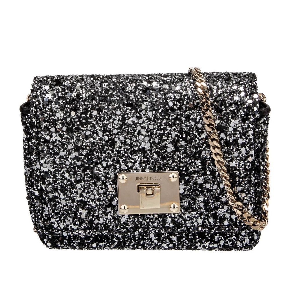 Jimmy Choo Ruby Glitter Micro Mini Handbag Sholder Crossbody Silver Black Bag